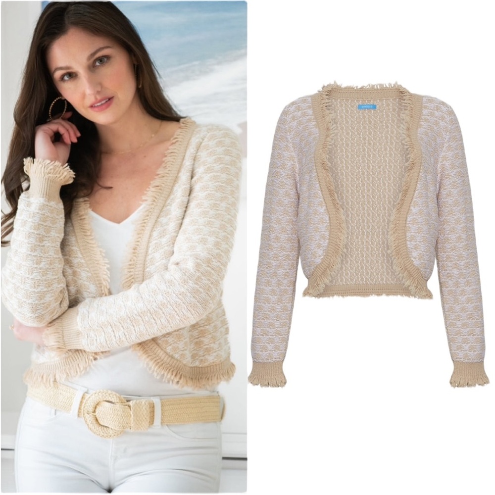 Burgess “The Jessica” Fringe Cashmere Cotton Bolero Cardigan Shrug in Sable - L